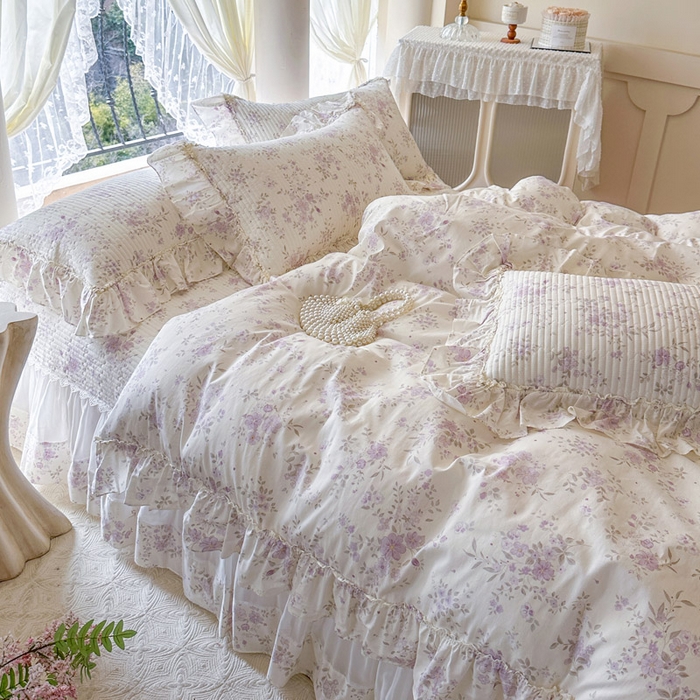 91家纺网 家纺一手货源 找家纺 瑞宝 2026新款全棉纯棉床盖小碎花玻璃纱四件套 叶秋