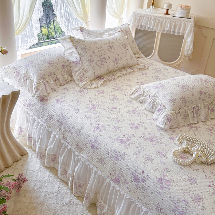 91家纺网 家纺一手货源 找家纺 瑞宝 2026新款全棉纯棉床盖小碎花玻璃纱四件套 叶秋