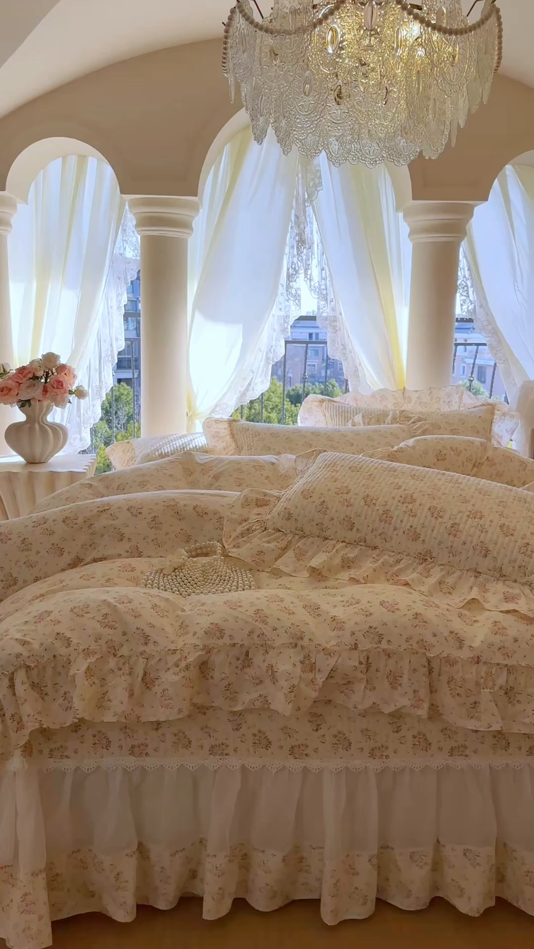 91家纺网 家纺一手货源 找家纺 瑞宝 2026新款全棉纯棉床盖小碎花玻璃纱四件套 淡桔