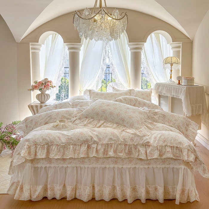 91家纺网 家纺一手货源 找家纺 （总）瑞宝 2026新款全棉纯棉床盖小碎花玻璃纱四件套