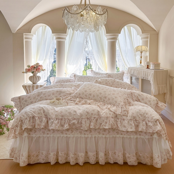 91家纺网 家纺一手货源 找家纺 （总）瑞宝 2026新款全棉纯棉床盖小碎花玻璃纱四件套