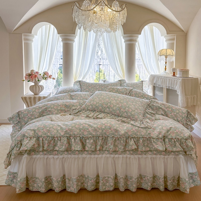 91家纺网 家纺一手货源 找家纺 （总）瑞宝 2026新款全棉纯棉床盖小碎花玻璃纱四件套