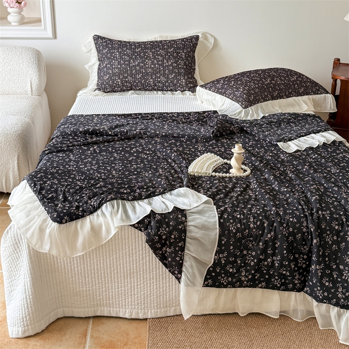 91家纺网 家纺一手货源 找家纺 吾欢心 2026新款法式花边凉感丝夏凉被空调被夏被可机洗 漫花轻语