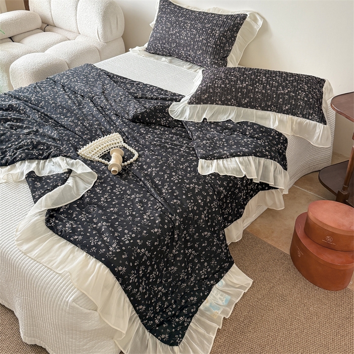 91家纺网 家纺一手货源 找家纺 吾欢心 2026新款法式花边凉感丝夏凉被空调被夏被可机洗 漫花轻语