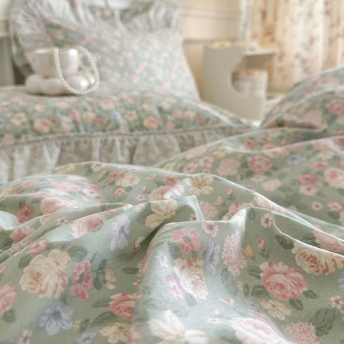 91家纺网 家纺一手货源 找家纺 瑞宝 2026春夏新款全棉纯棉碎花AB印花单床裙 床裙单件 绿野