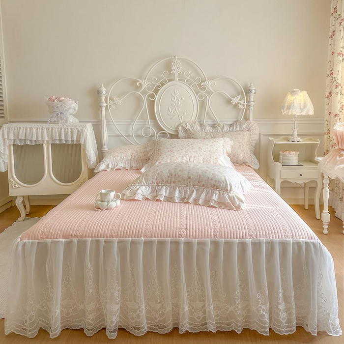 瑞宝 2026春夏新款全棉纯棉碎花AB印花单床裙 床裙单件 浅夏