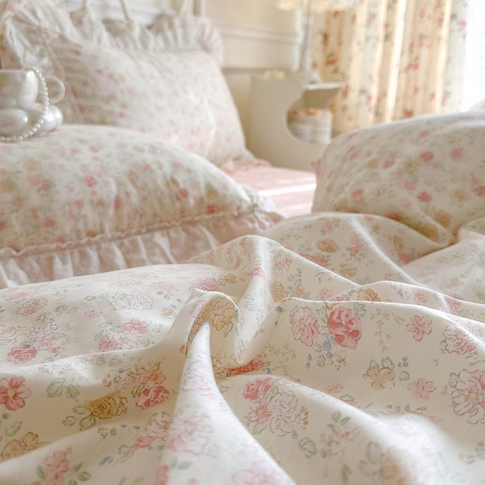 91家纺网 家纺一手货源 找家纺 瑞宝 2026春夏新款全棉纯棉碎花AB印花单床裙 床裙单件 浅夏