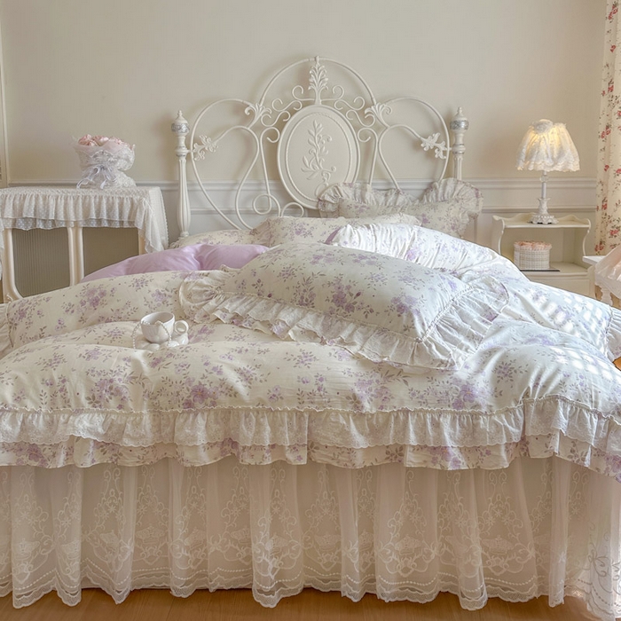 91家纺网 家纺一手货源 找家纺 瑞宝 2026春夏新款全棉纯棉碎花AB印花单床裙 床裙单件 紫樱