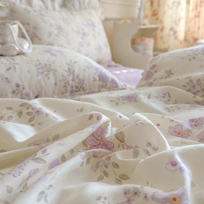 91家纺网 家纺一手货源 找家纺 瑞宝 2026春夏新款全棉纯棉碎花AB印花单床裙 床裙单件 紫樱