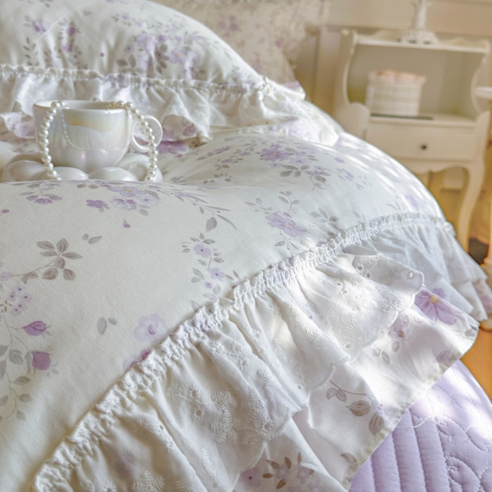 91家纺网 家纺一手货源 找家纺 瑞宝 2026春夏新款全棉纯棉碎花AB印花单床裙 床裙单件 紫樱