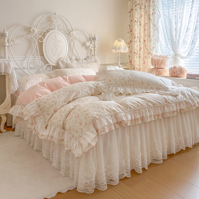 91家纺网 家纺一手货源 找家纺 瑞宝 2026春夏新款全棉纯棉碎花AB印花单床裙 床裙单件 浅夏