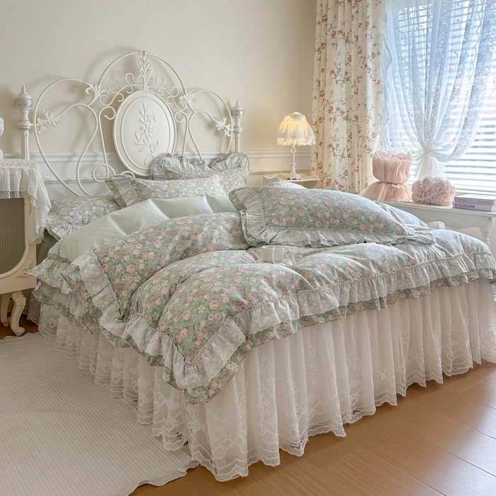 91家纺网 家纺一手货源 找家纺 瑞宝 2026春夏新款全棉纯棉碎花AB印花单床裙 床裙单件 绿野