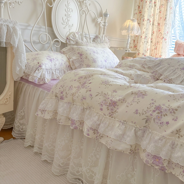 91家纺网 家纺一手货源 找家纺 瑞宝 2026春夏新款全棉纯棉碎花AB印花单床裙 床裙单件 紫樱