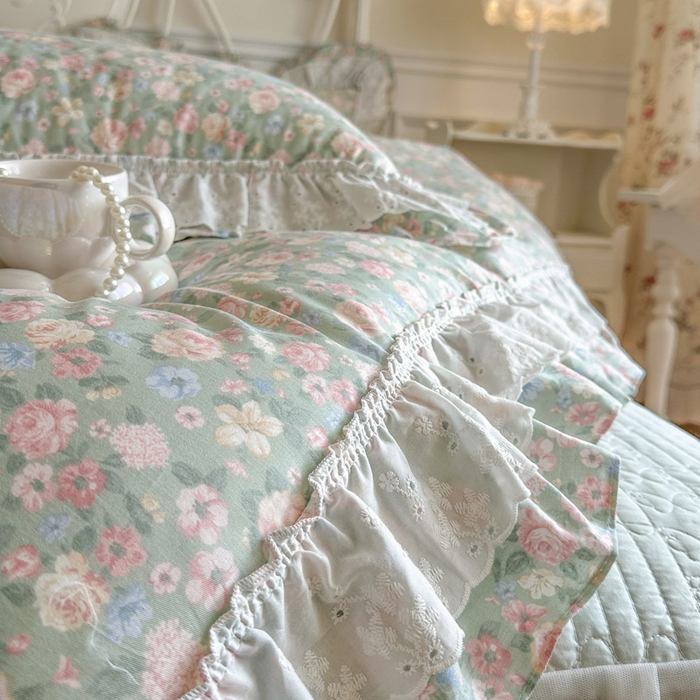 91家纺网 家纺一手货源 找家纺 瑞宝 2026春夏新款全棉纯棉碎花AB印花单床裙 床裙单件 绿野