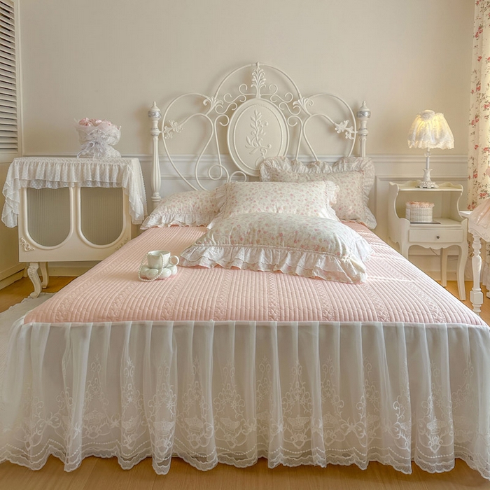 91家纺网 家纺一手货源 找家纺 瑞宝 2026春夏新款全棉纯棉碎花AB印花单床裙 床裙单件 浅夏