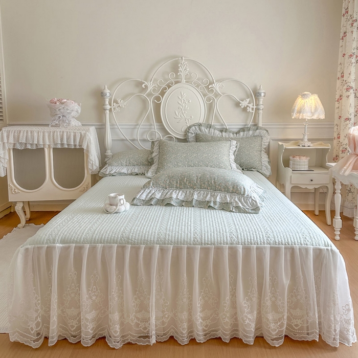 瑞宝 2026春夏新款全棉纯棉碎花AB印花单床裙 床裙单件 豆蔻