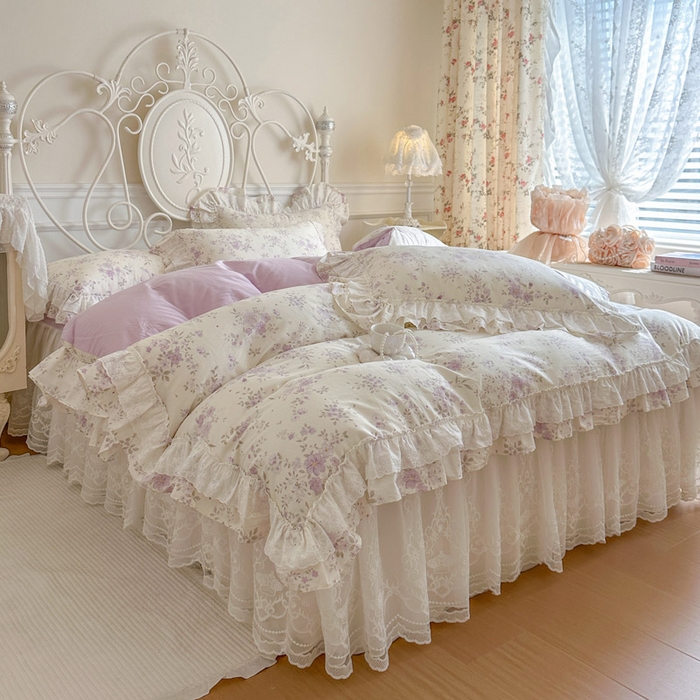 91家纺网 家纺一手货源 找家纺 瑞宝 2026春夏新款全棉纯棉碎花AB印花单床裙 床裙单件 紫樱