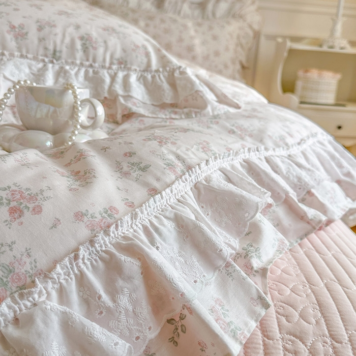 91家纺网 家纺一手货源 找家纺 瑞宝 2026春夏新款全棉纯棉碎花AB印花单床裙 床裙单件 青缇