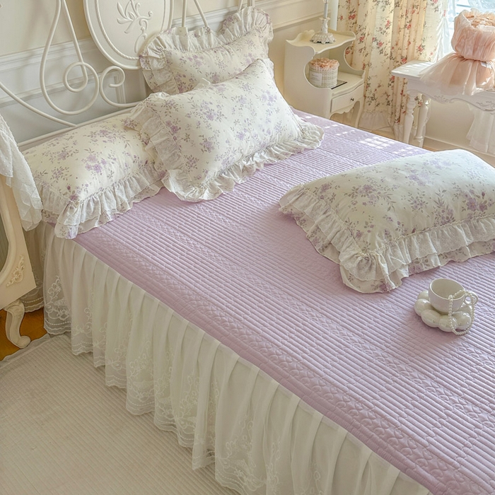 91家纺网 家纺一手货源 找家纺 瑞宝 2026春夏新款全棉纯棉碎花AB印花单床裙 床裙单件 紫樱