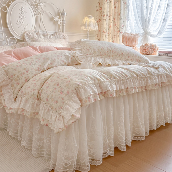 91家纺网 家纺一手货源 找家纺 瑞宝 2026春夏新款全棉纯棉碎花AB印花单床裙 床裙单件 浅夏