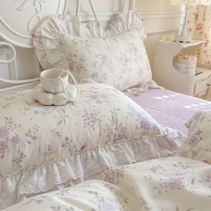 91家纺网 家纺一手货源 找家纺 瑞宝 2026春夏新款全棉纯棉碎花AB印花单床裙 床裙单件 紫樱