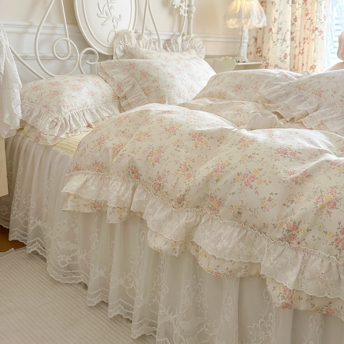 91家纺网 家纺一手货源 找家纺 瑞宝 2026春夏新款全棉纯棉碎花AB印花单床裙 床裙单件 婉柠