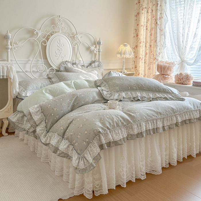 91家纺网 家纺一手货源 找家纺 瑞宝 2026春夏新款全棉纯棉碎花AB印花单床裙 床裙单件 春浅