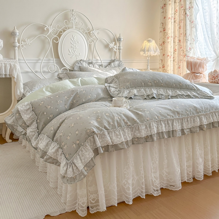 91家纺网 家纺一手货源 找家纺 瑞宝 2026春夏新款全棉纯棉碎花AB印花单床裙 床裙单件 春浅