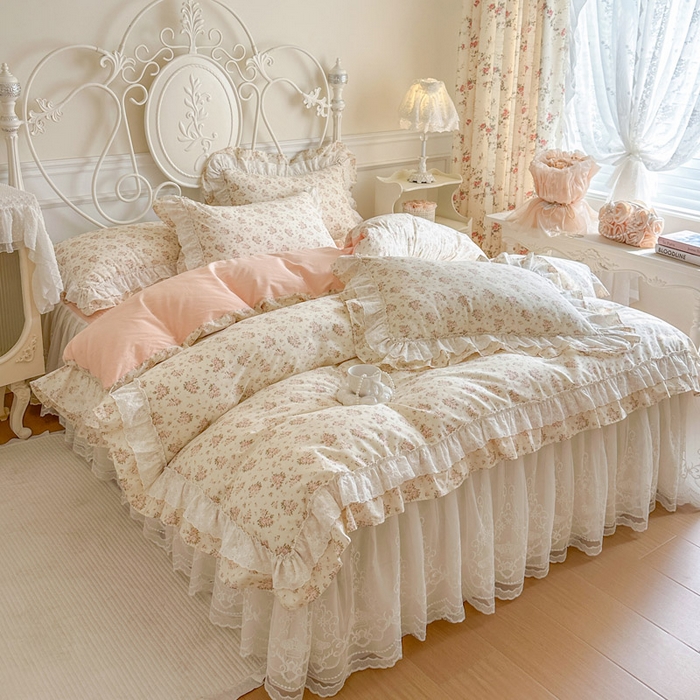 91家纺网 家纺一手货源 找家纺 瑞宝 2026春夏新款全棉纯棉碎花AB印花单床裙 床裙单件 罗拉小姐