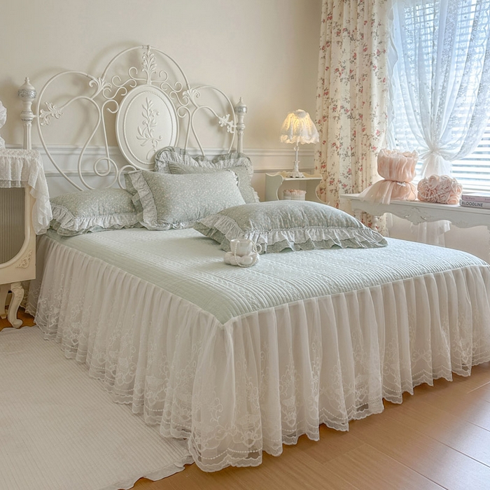 91家纺网 家纺一手货源 找家纺 瑞宝 2026春夏新款全棉纯棉碎花AB印花单床裙 床裙单件 豆蔻