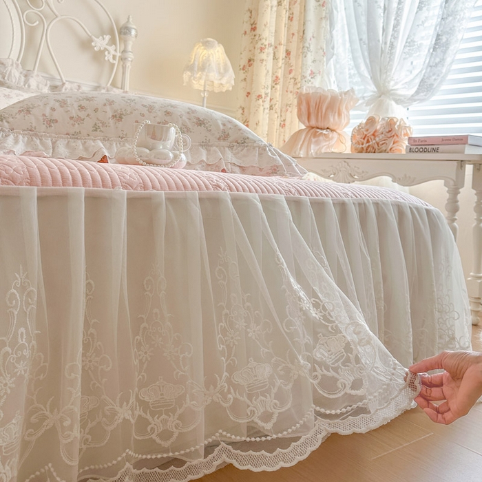 91家纺网 家纺一手货源 找家纺 瑞宝 2026春夏新款全棉纯棉碎花AB印花单床裙 床裙单件 青缇