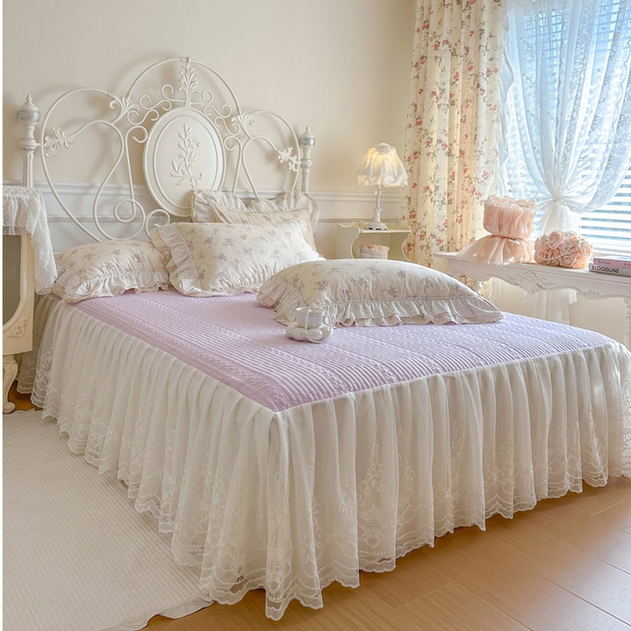 91家纺网 家纺一手货源 找家纺 瑞宝 2026春夏新款全棉纯棉碎花AB印花单床裙 床裙单件 桃夭夭