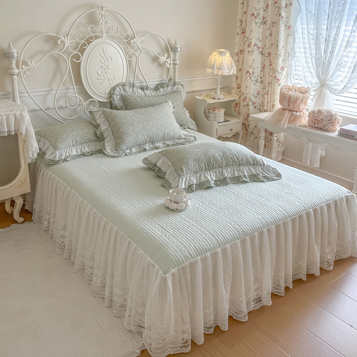 91家纺网 家纺一手货源 找家纺 瑞宝 2026春夏新款全棉纯棉碎花AB印花单床裙 床裙单件 豆蔻