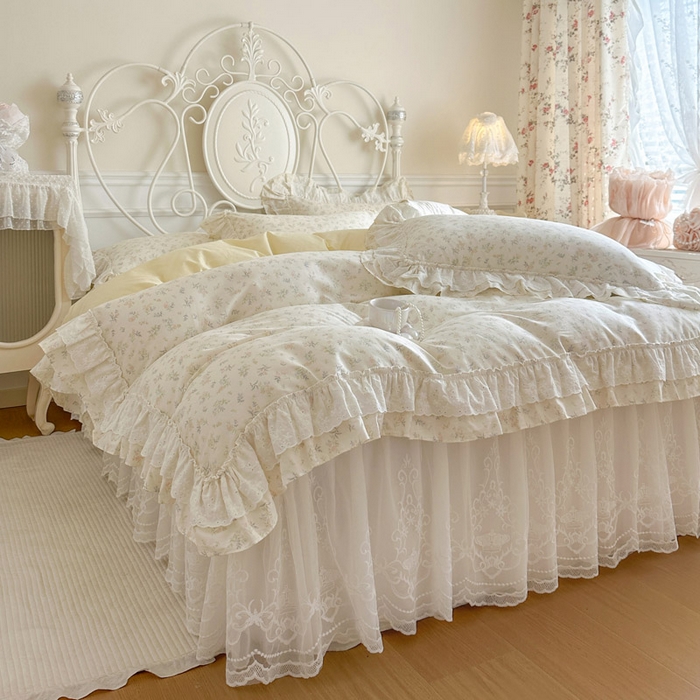 91家纺网 家纺一手货源 找家纺 瑞宝 2026春夏新款全棉纯棉碎花AB印花单床裙 床裙单件 午后阳光