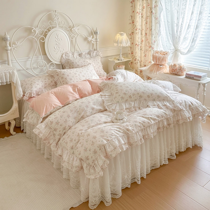 91家纺网 家纺一手货源 找家纺 瑞宝 2026春夏新款全棉纯棉碎花AB印花单床裙 床裙单件 青缇