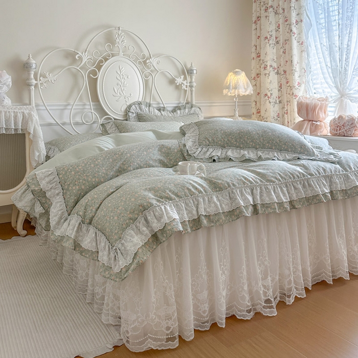 91家纺网 家纺一手货源 找家纺 瑞宝 2026春夏新款全棉纯棉碎花AB印花单床裙 床裙单件 豆蔻