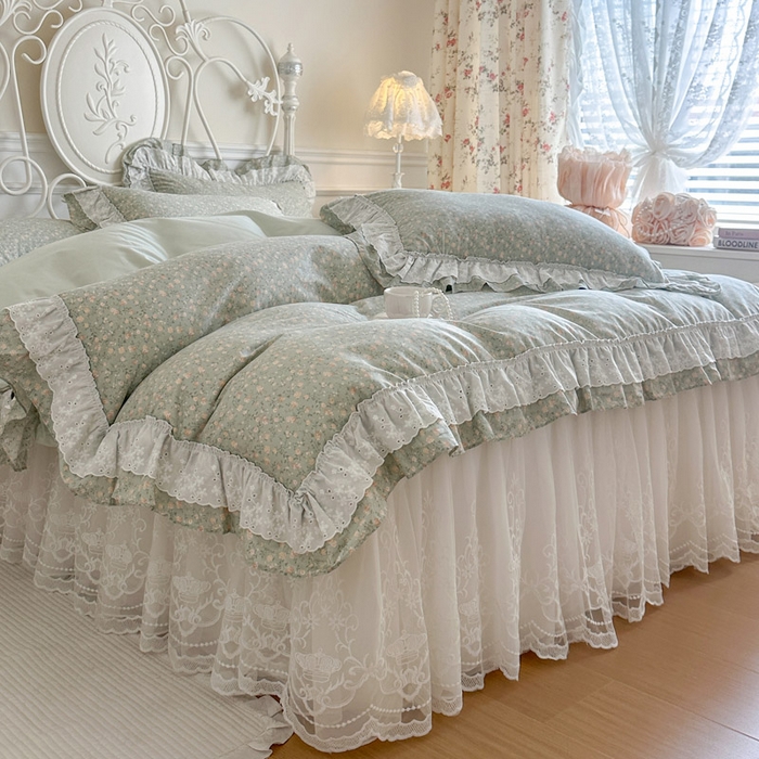 91家纺网 家纺一手货源 找家纺 瑞宝 2026春夏新款全棉纯棉碎花AB印花单床裙 床裙单件 豆蔻