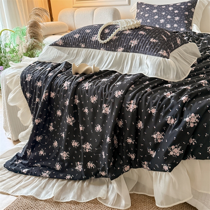 91家纺网 家纺一手货源 找家纺 吾欢心 2026新款法式花边凉感丝夏凉被空调被夏被可机洗 香颂漫花