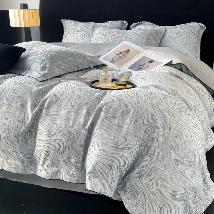 91家纺网 家纺一手货源 找家纺 爱彼家纺 2026新款轻奢水洗冰丝提花亲肤四件套 知夏轻奢灰