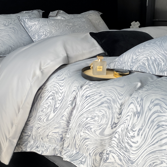 91家纺网 家纺一手货源 找家纺 爱彼家纺 2026新款轻奢水洗冰丝提花亲肤四件套 知夏轻奢灰