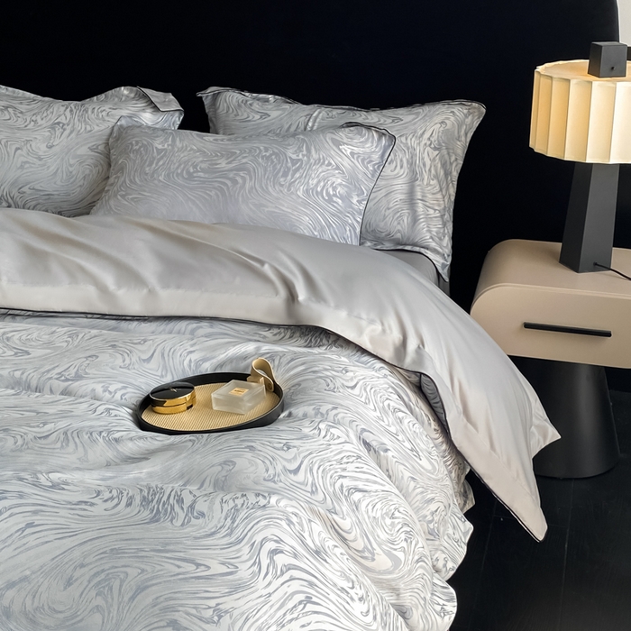 91家纺网 家纺一手货源 找家纺 爱彼家纺 2026新款轻奢水洗冰丝提花亲肤四件套 知夏轻奢灰