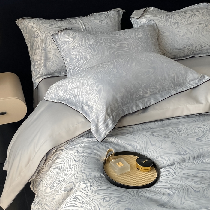 91家纺网 家纺一手货源 找家纺 爱彼家纺 2026新款轻奢水洗冰丝提花亲肤四件套 知夏轻奢灰