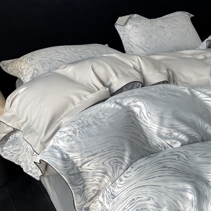 91家纺网 家纺一手货源 找家纺 爱彼家纺 2026新款轻奢水洗冰丝提花亲肤四件套 知夏轻奢灰