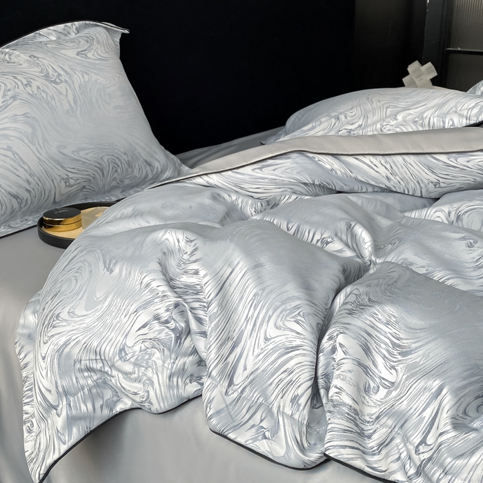 91家纺网 家纺一手货源 找家纺 爱彼家纺 2026新款轻奢水洗冰丝提花亲肤四件套 知夏轻奢灰