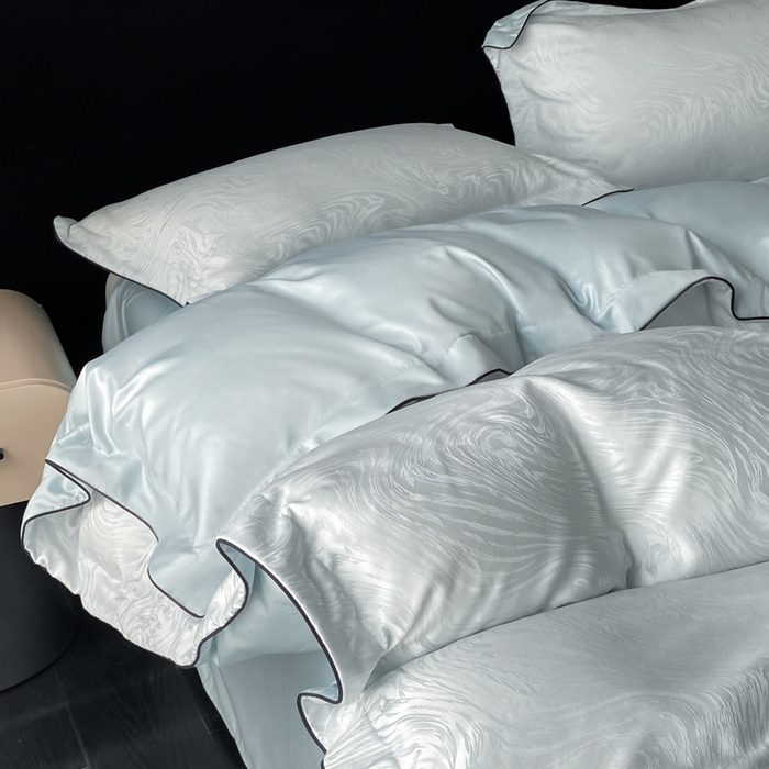 91家纺网 家纺一手货源 找家纺 爱彼家纺 2026新款轻奢水洗冰丝提花亲肤四件套 知夏碧海蓝