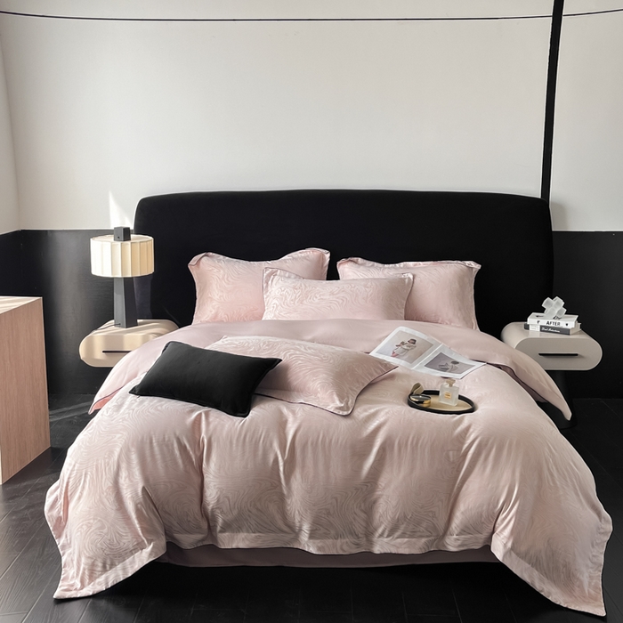 爱彼家纺 2026新款轻奢水洗冰丝提花亲肤四件套 知夏优雅粉