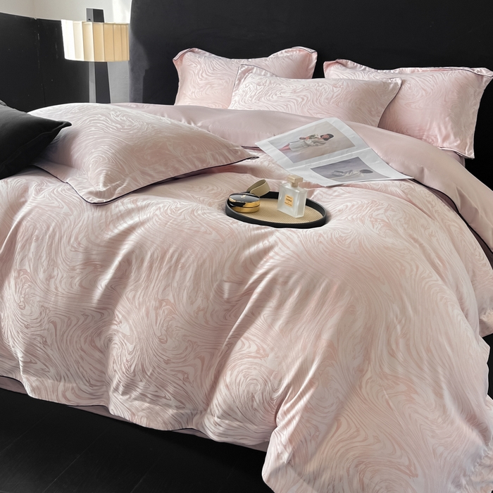 91家纺网 家纺一手货源 找家纺 爱彼家纺 2026新款轻奢水洗冰丝提花亲肤四件套 知夏优雅粉