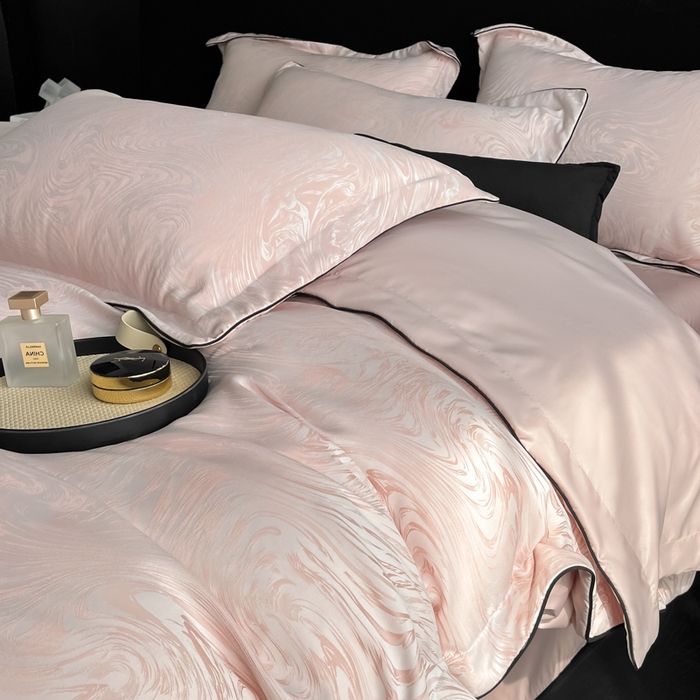 91家纺网 家纺一手货源 找家纺 爱彼家纺 2026新款轻奢水洗冰丝提花亲肤四件套 知夏优雅粉