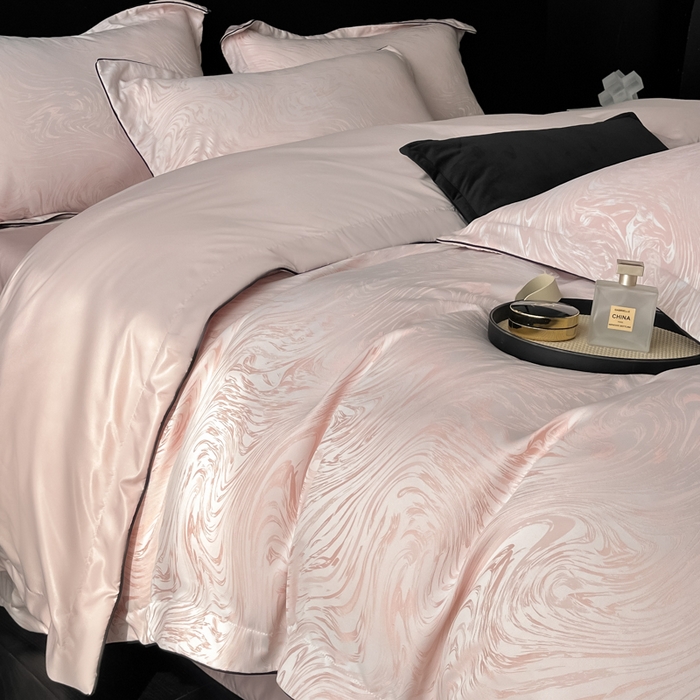 91家纺网 家纺一手货源 找家纺 爱彼家纺 2026新款轻奢水洗冰丝提花亲肤四件套 知夏优雅粉