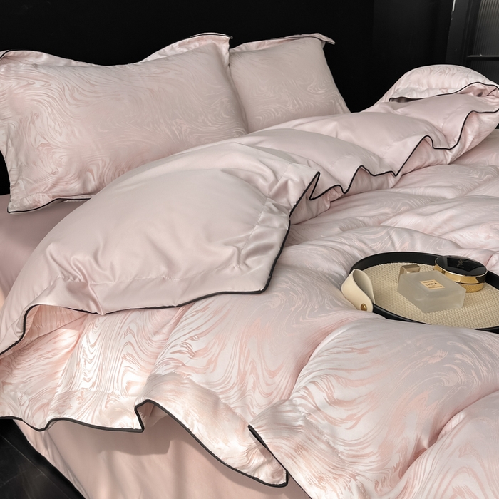 91家纺网 家纺一手货源 找家纺 爱彼家纺 2026新款轻奢水洗冰丝提花亲肤四件套 知夏优雅粉